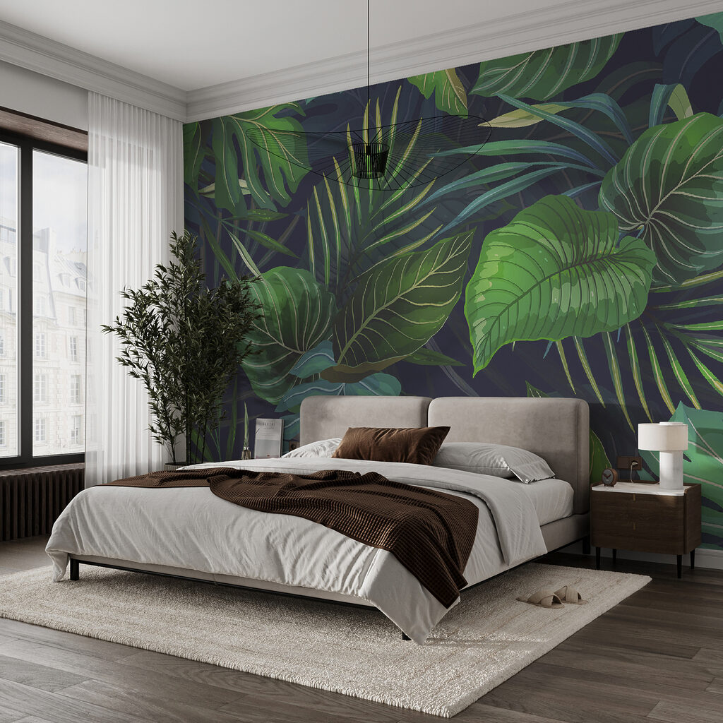 Frunze tropicale pe albastru — interior 4