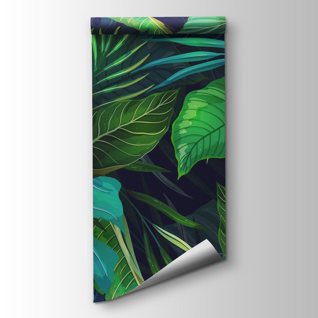 Frunze tropicale pe albastru — vizualizare produs