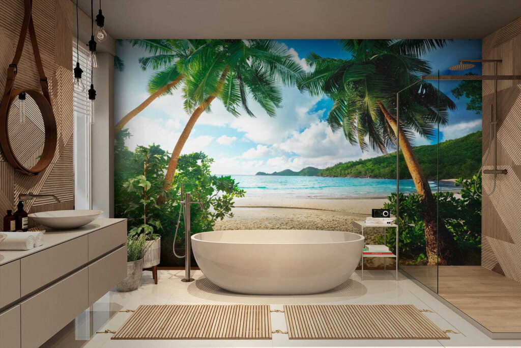 Priveliște între palmieri într-un interior