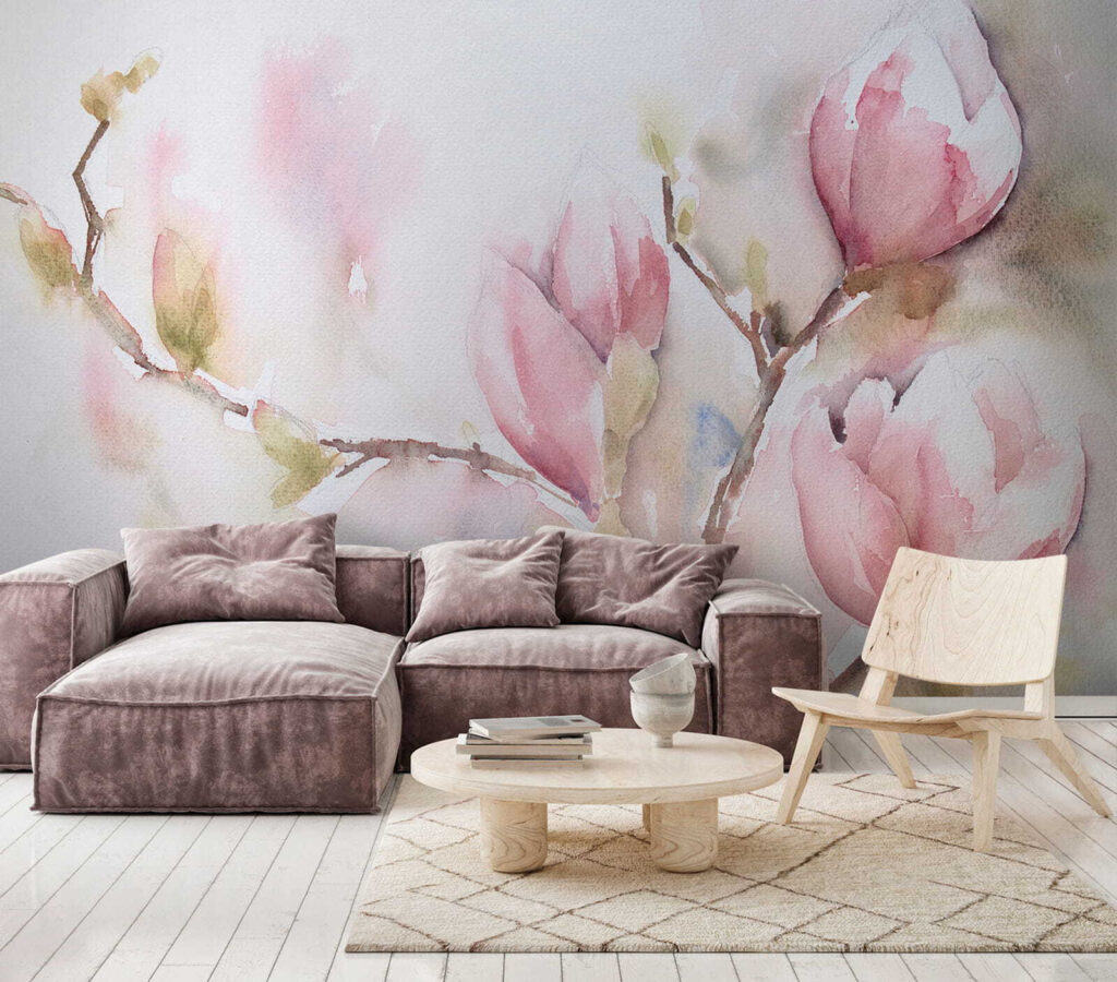 Magnolie în acuarelă roz — interior 1