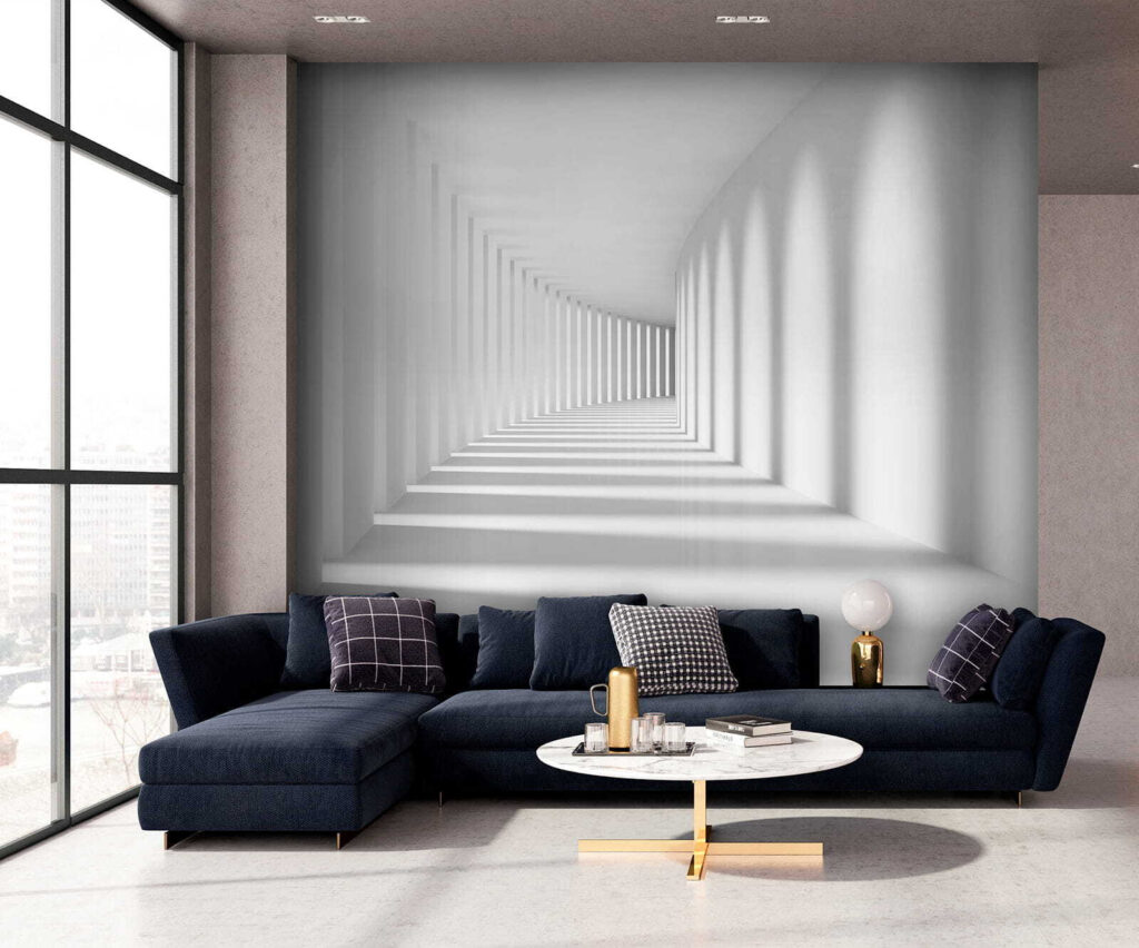 Coridor alb cu umbre — interior 4