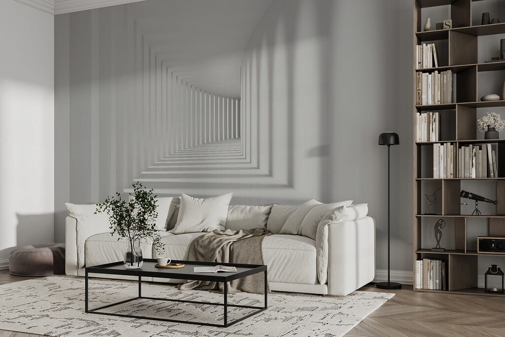 Coridor alb cu umbre — interior 11
