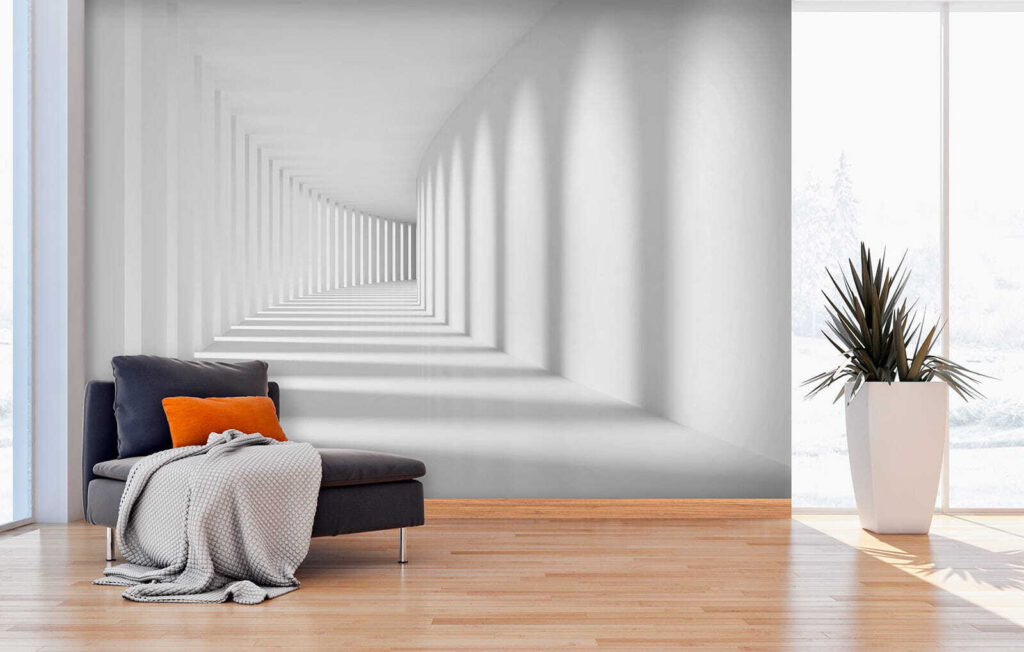 Coridor alb cu umbre — interior 5