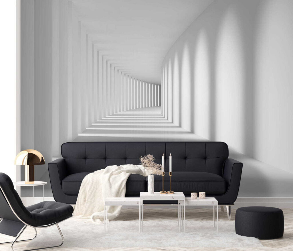 Coridor alb cu umbre — interior 8