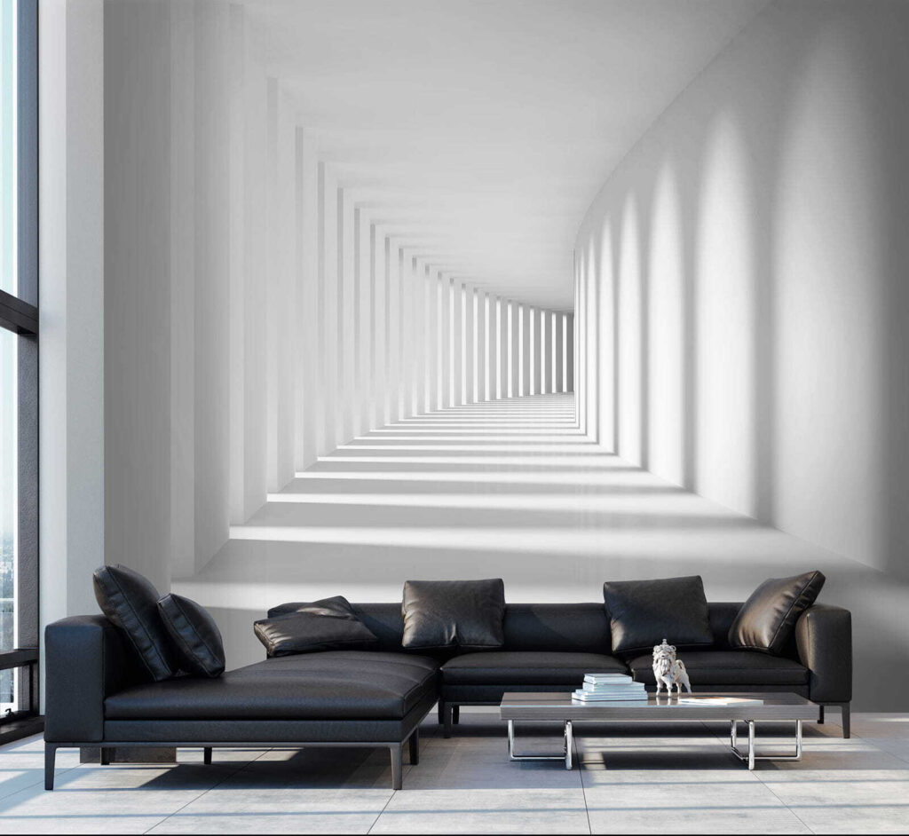 Coridor alb cu umbre — interior 9