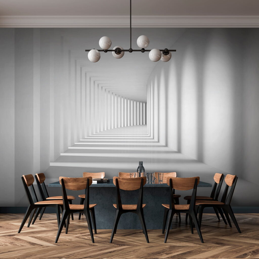 Coridor alb cu umbre — interior 10