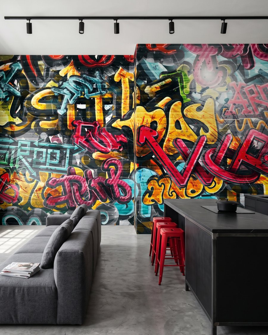 Perete cu graffiti într-un interior
