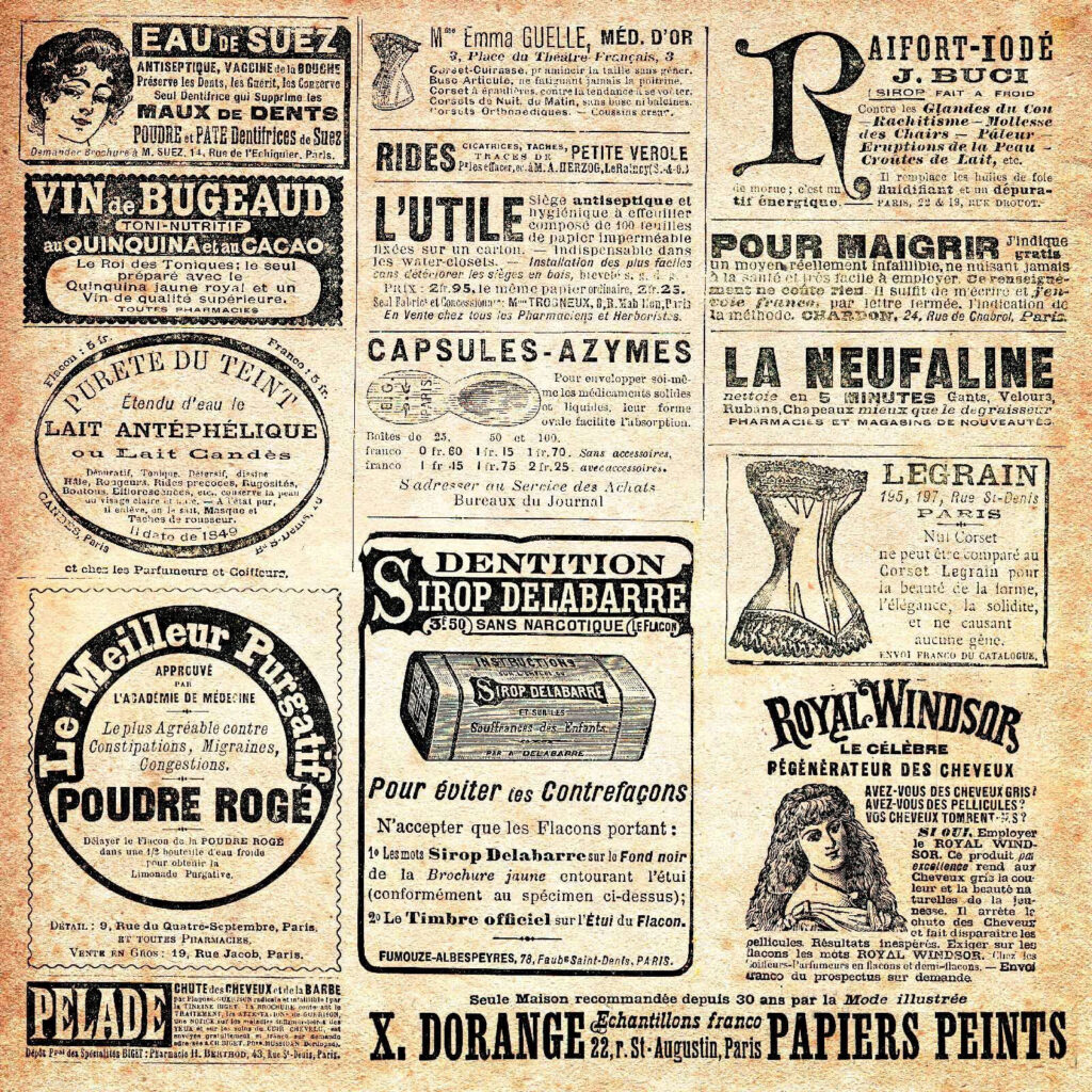 Pagină cu reclame vechi — design complet