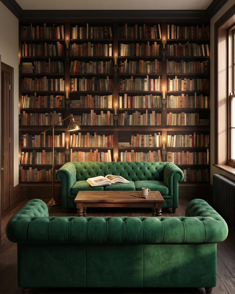 Bibliotecă în umbră caldă — interior 3