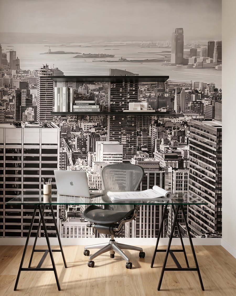 Siluetă urbană în alb-negru — interior 7