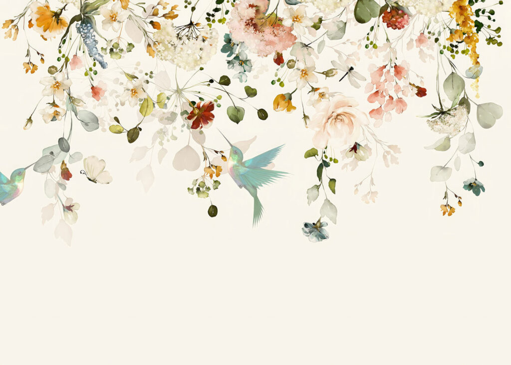 Bordură florală cu păsărele — design complet