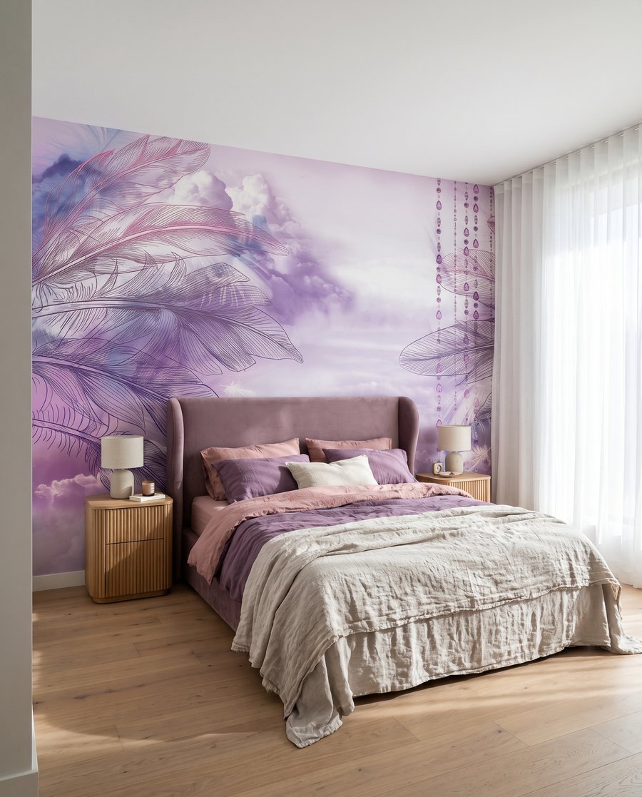 Pene violet pe nori într-un interior