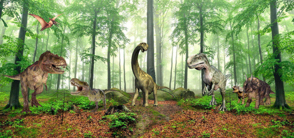 Dinozauri în pădure — design complet