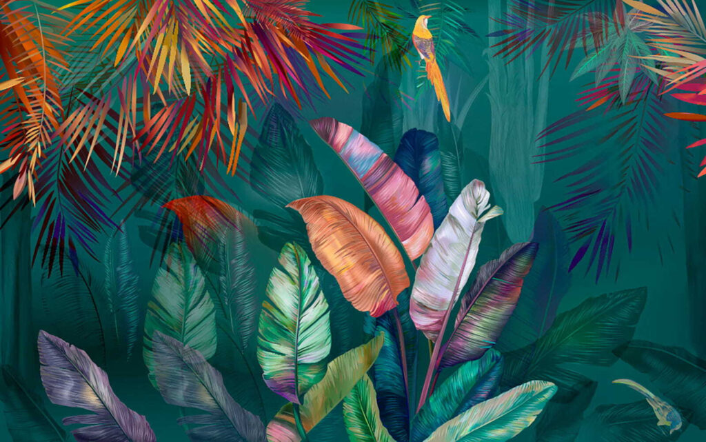 Frunze tropicale colorate — design complet