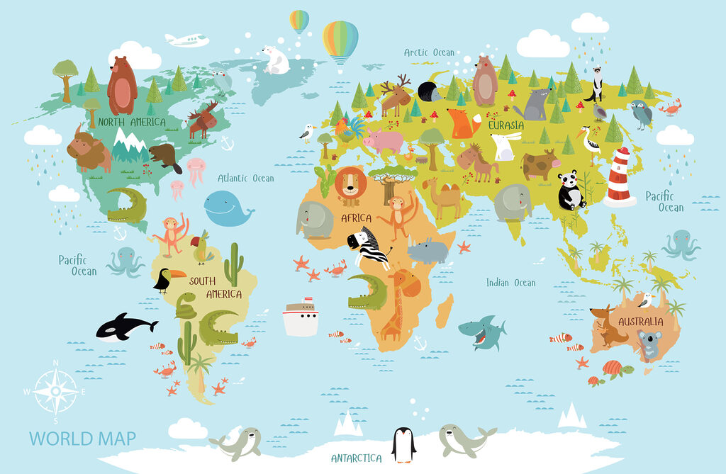 Harta lumii cu animale — design complet