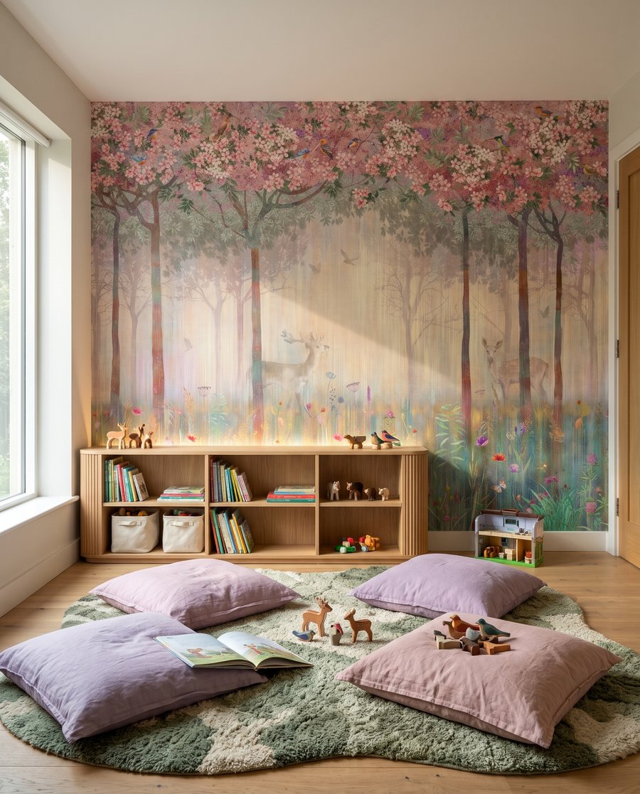 Cerb printre flori într-un interior