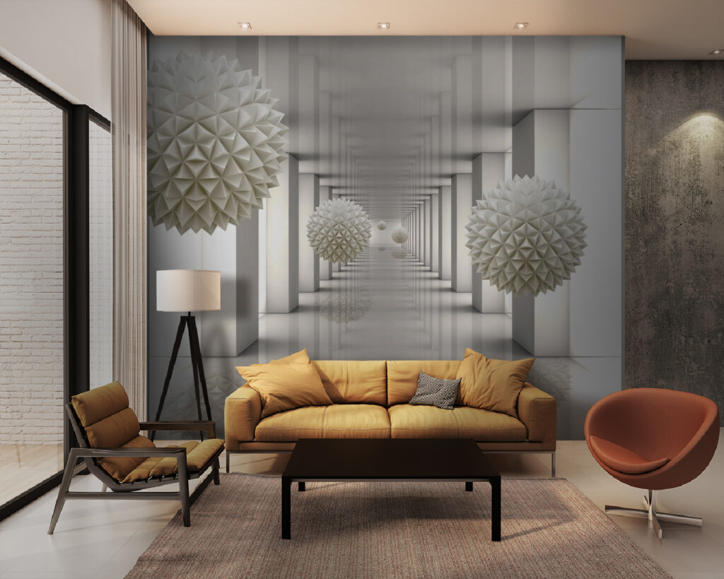 Sfere albe în coridor — interior 3