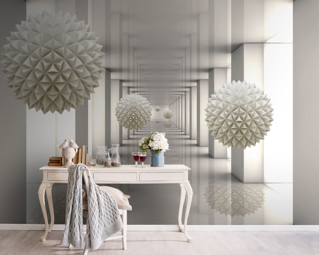 Sfere albe în coridor — interior 4