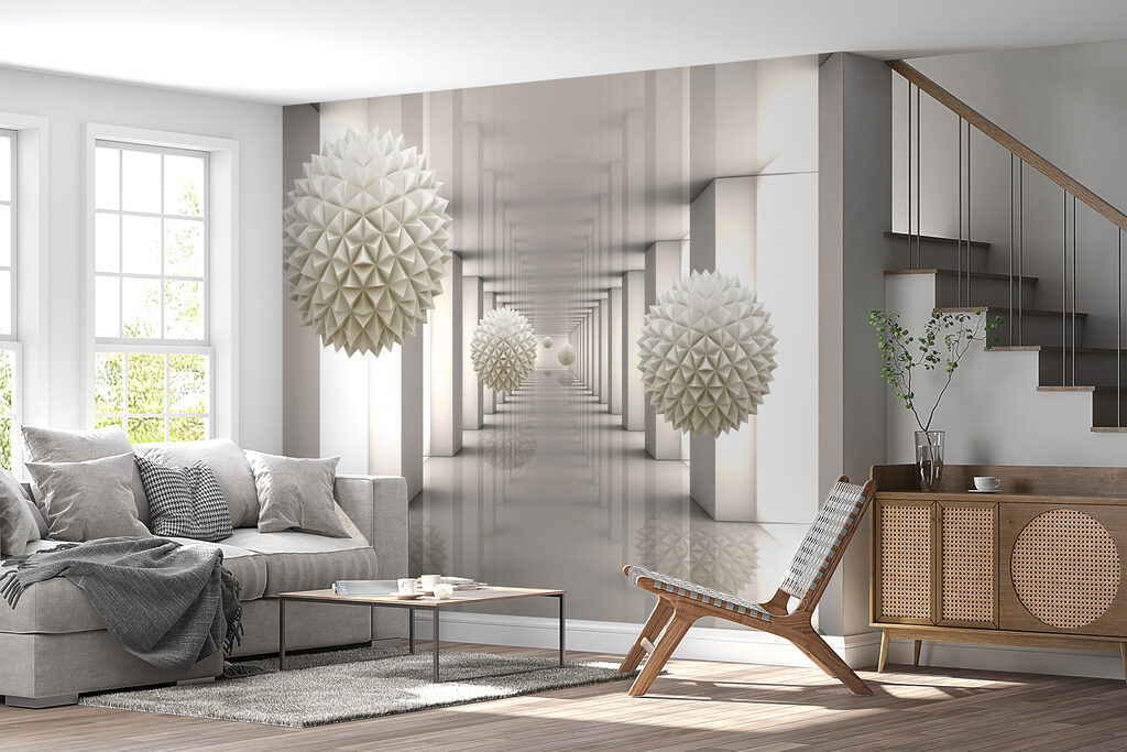 Sfere albe în coridor — interior 6
