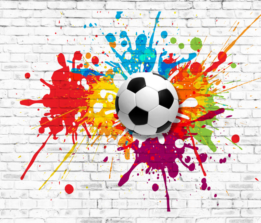 Fotbal între stropi colorați — design complet