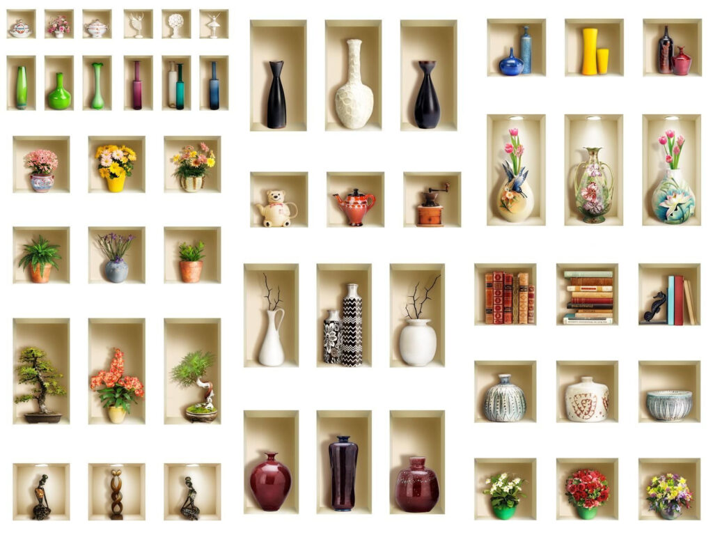 Nișe cu sticluțe decorative — design complet