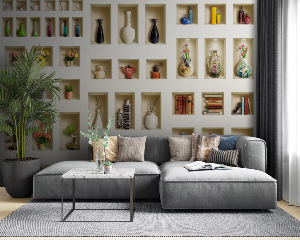 Nișe cu sticluțe decorative — interior 1