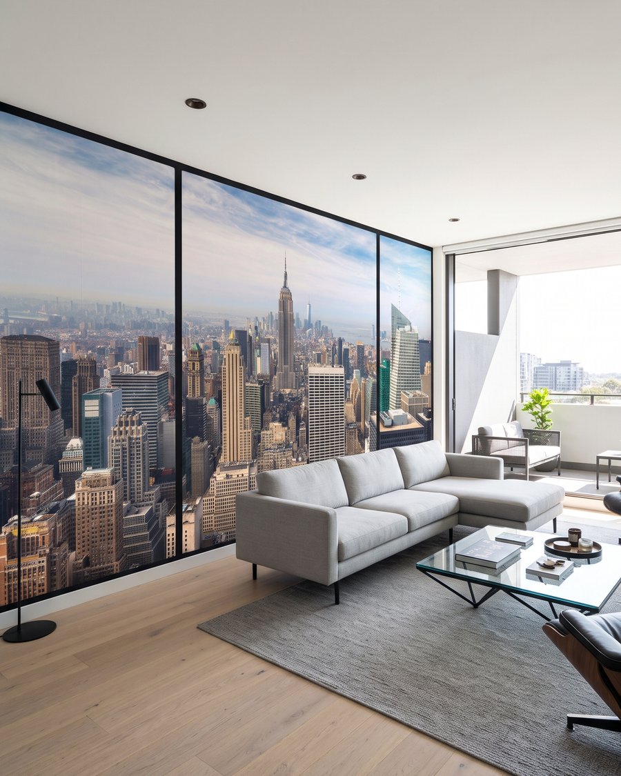 Manhattan prin rame negre într-un interior