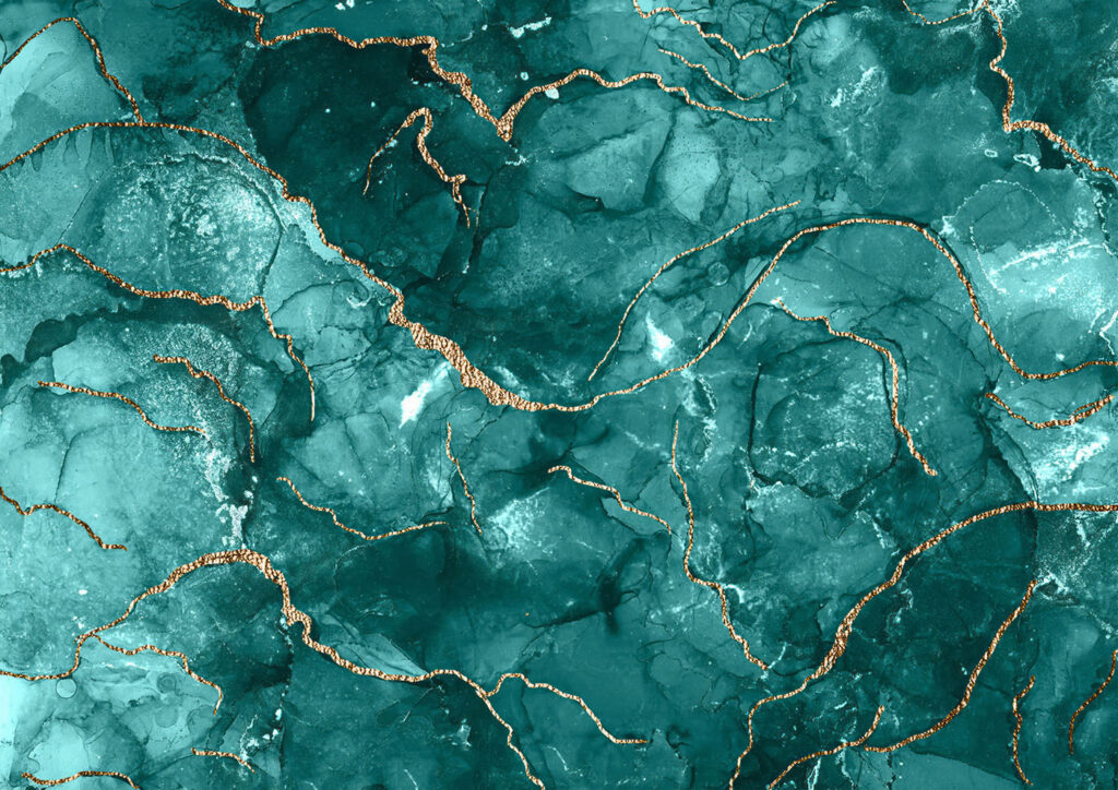 Celule turcoaz și aur — design complet