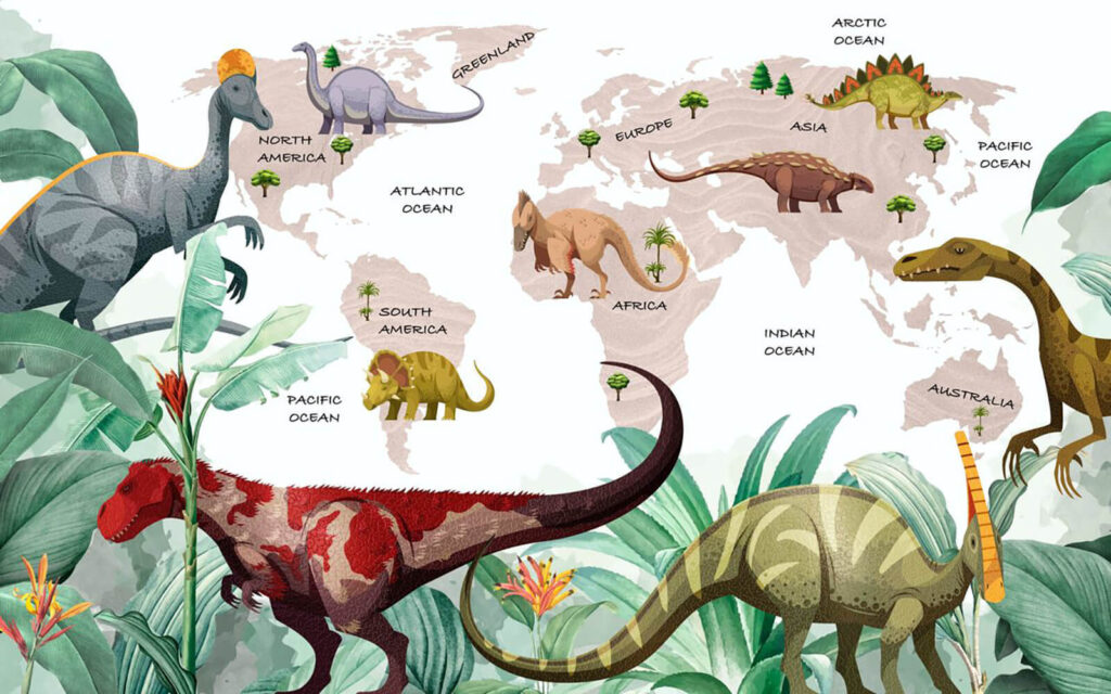 Dinozauri în fața hărții — design complet