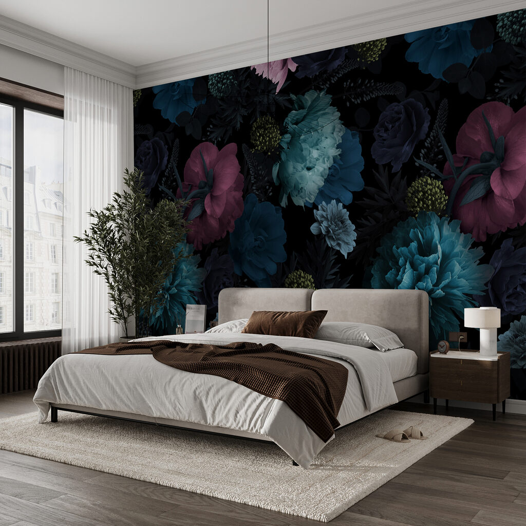 Flori albastre pe negru — interior 4