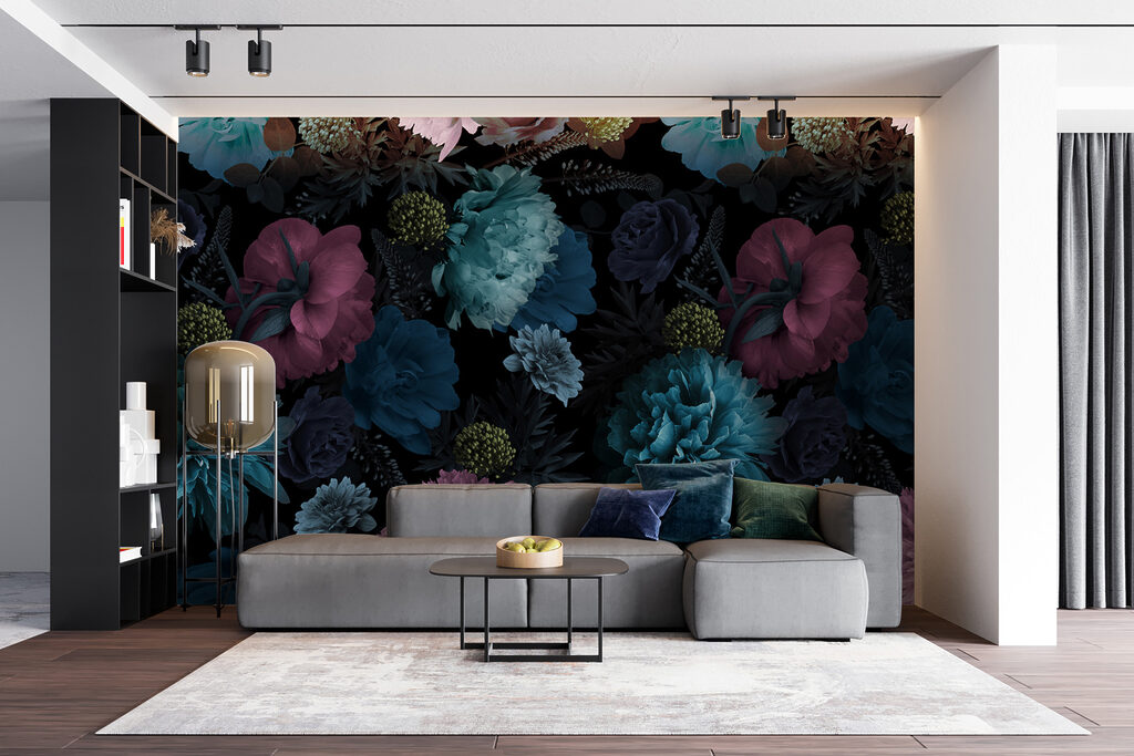 Flori albastre pe negru — interior 5