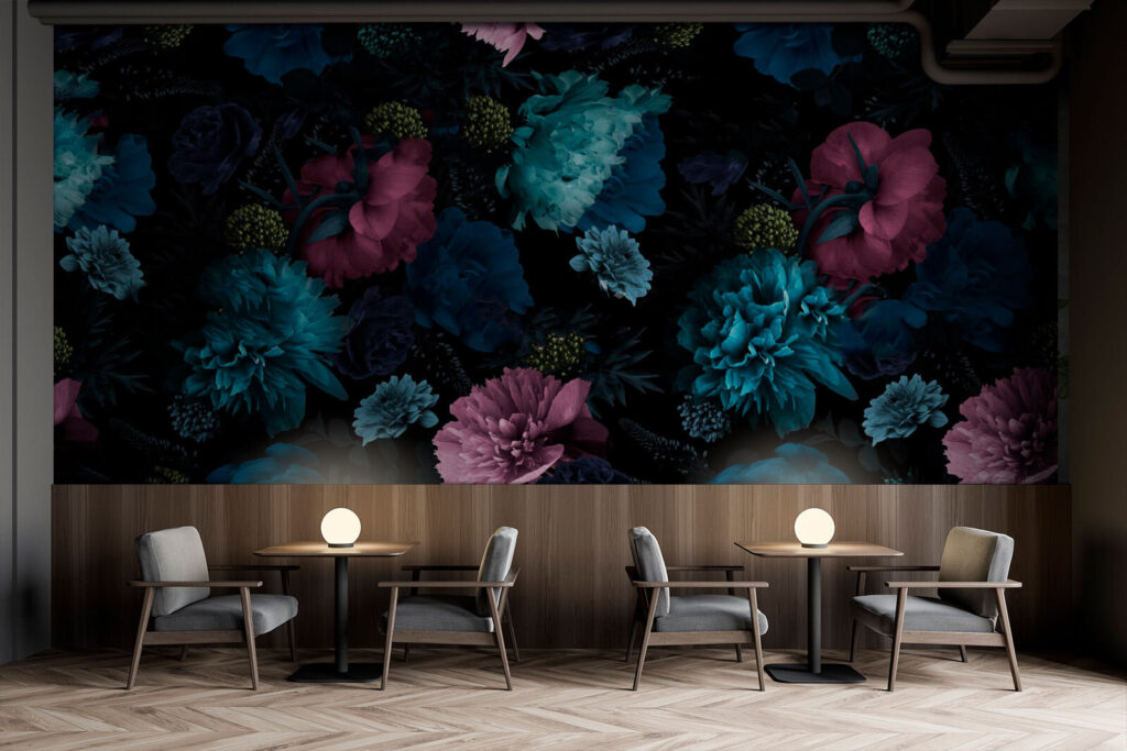 Flori albastre pe negru — interior 3