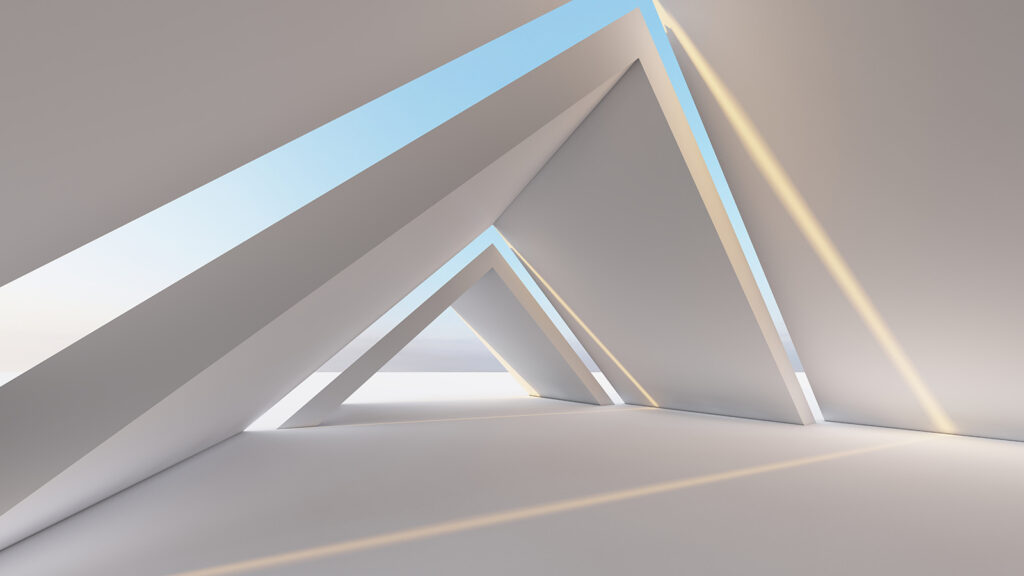 Pasaj triunghiular, cer albastru — design complet