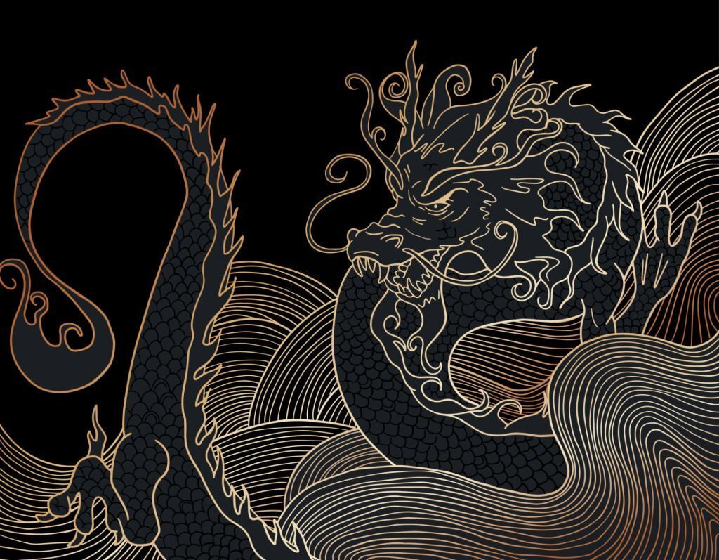 Dragon cu linii aurii — design complet