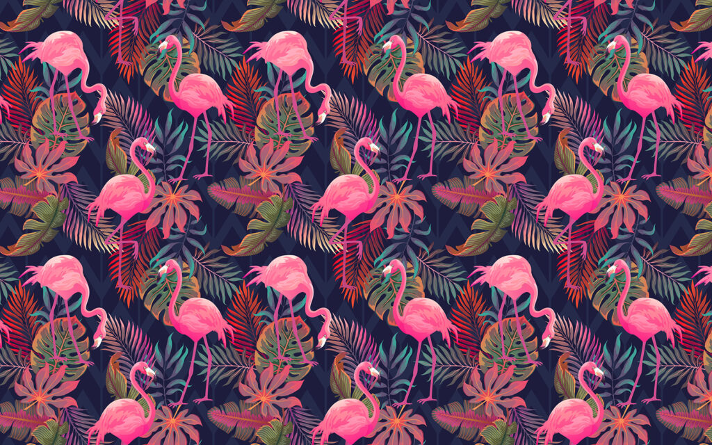 Flamingi roz pe albastru — design complet