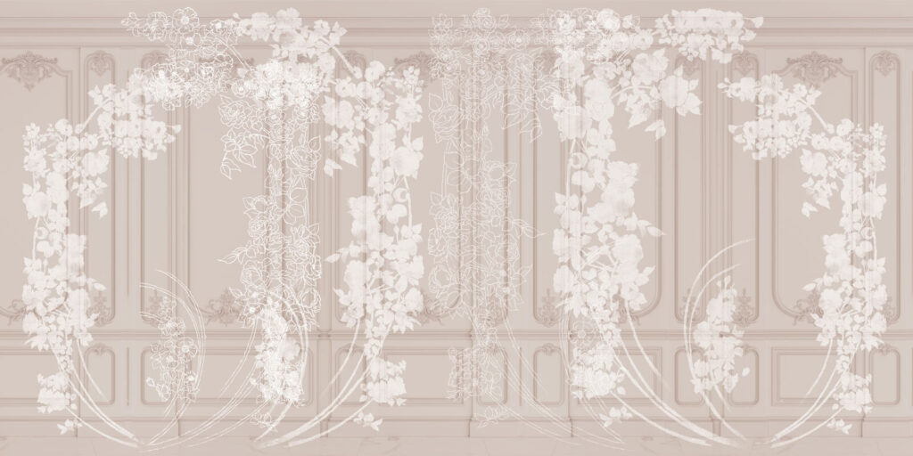 Flori albe lângă panouri — design complet