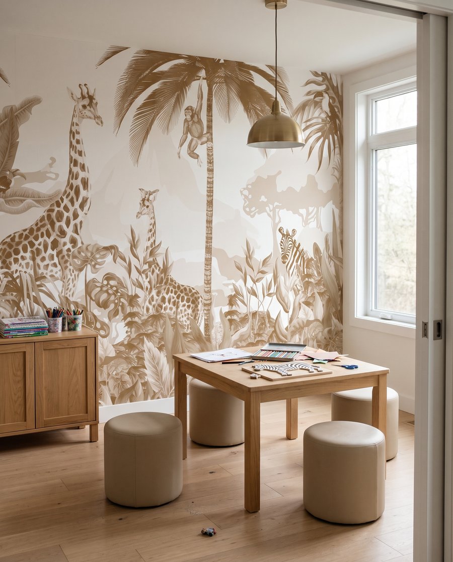 Girafe în verde auriu într-un interior