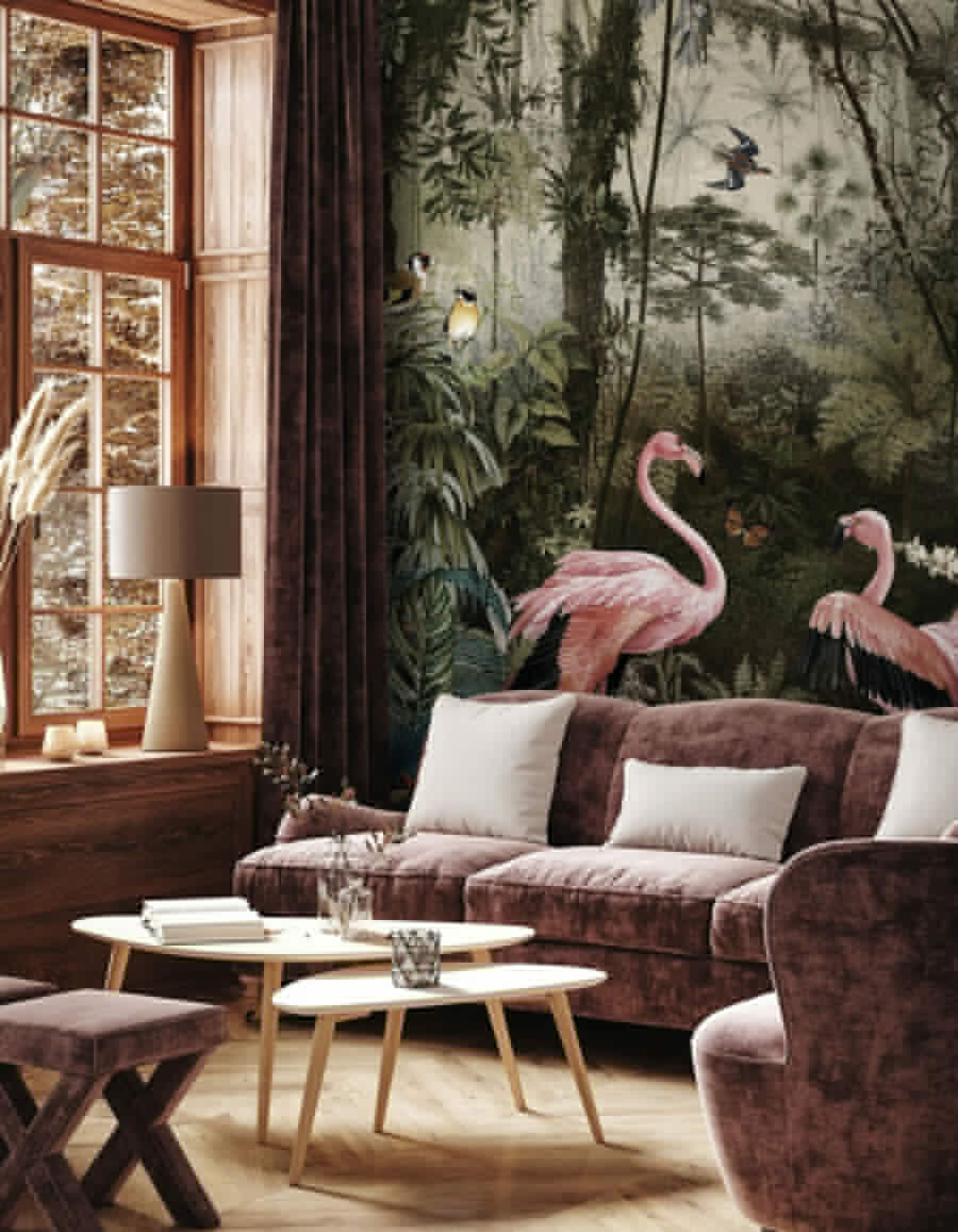 Flamingi printre trunchiuri — interior 3