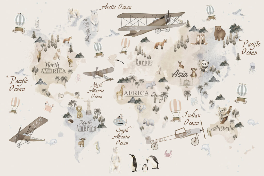 Animale pe hartă veche — design complet