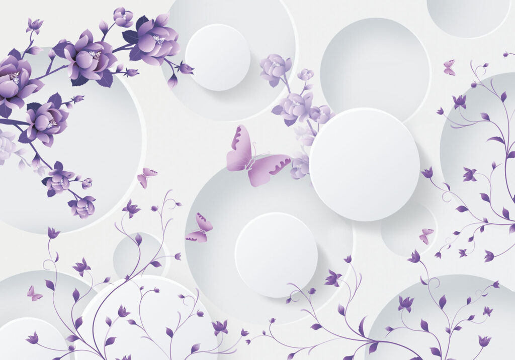 Flori liliachi printre cercuri — design complet