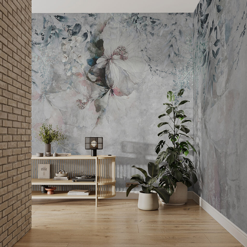 Flori atârnate pe gri — interior 5