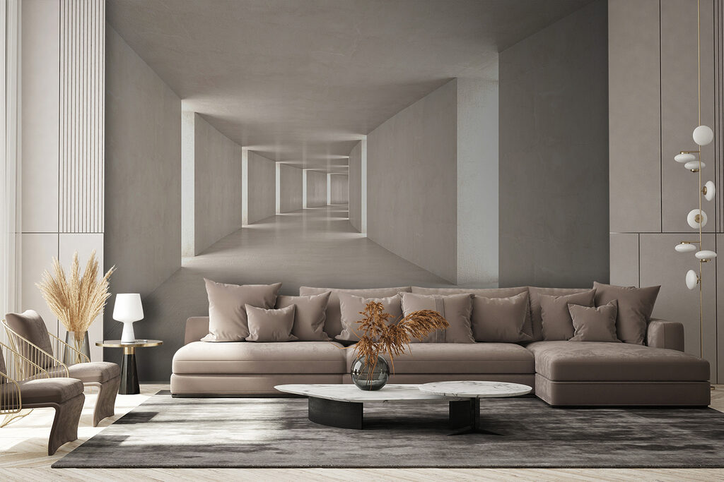 Coridor gri spre lumină — interior 4