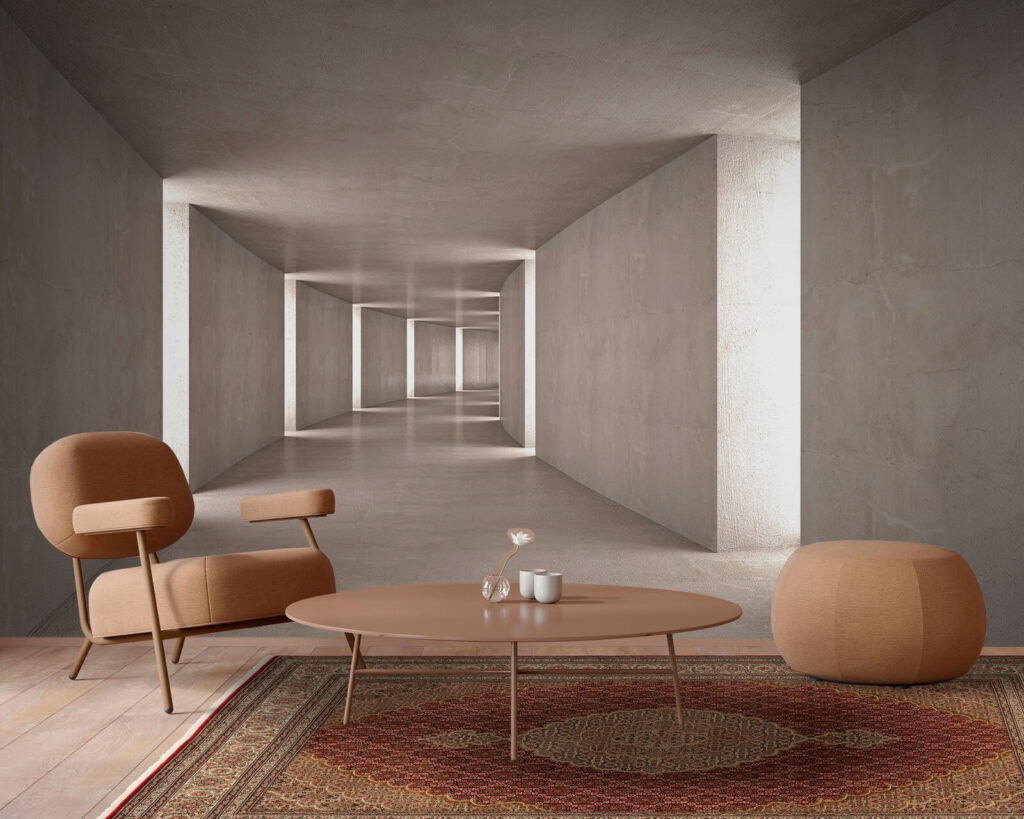 Coridor gri spre lumină — interior 1