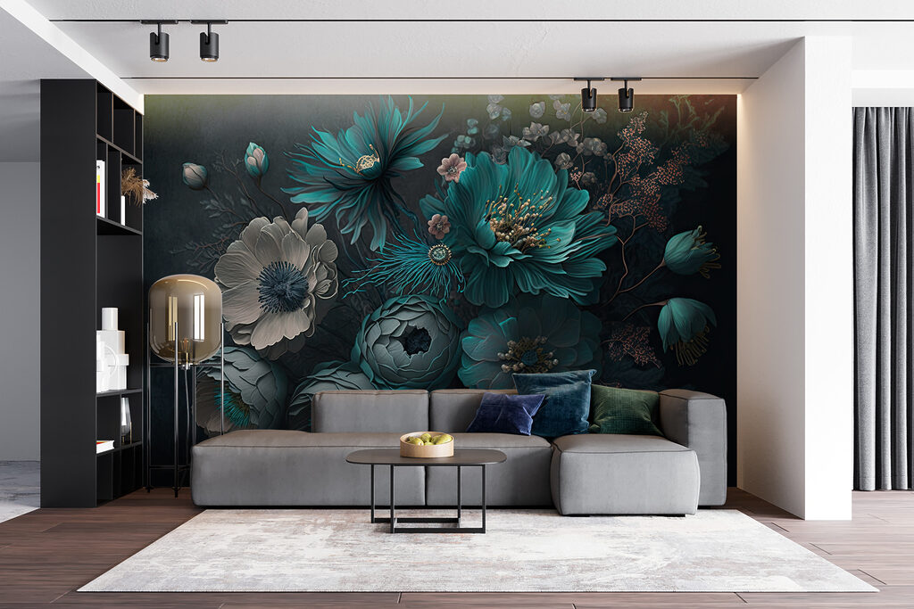 Flori albastru-verzui pe verde — interior 4