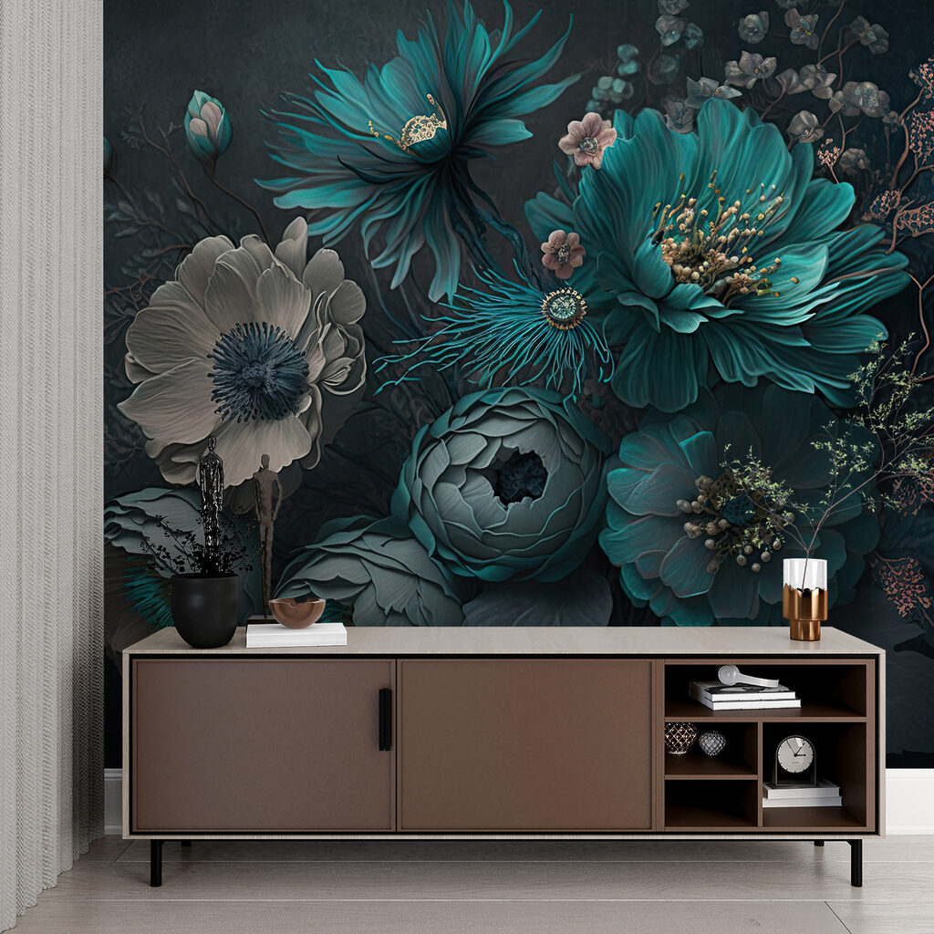 Flori albastru-verzui pe verde — interior 5