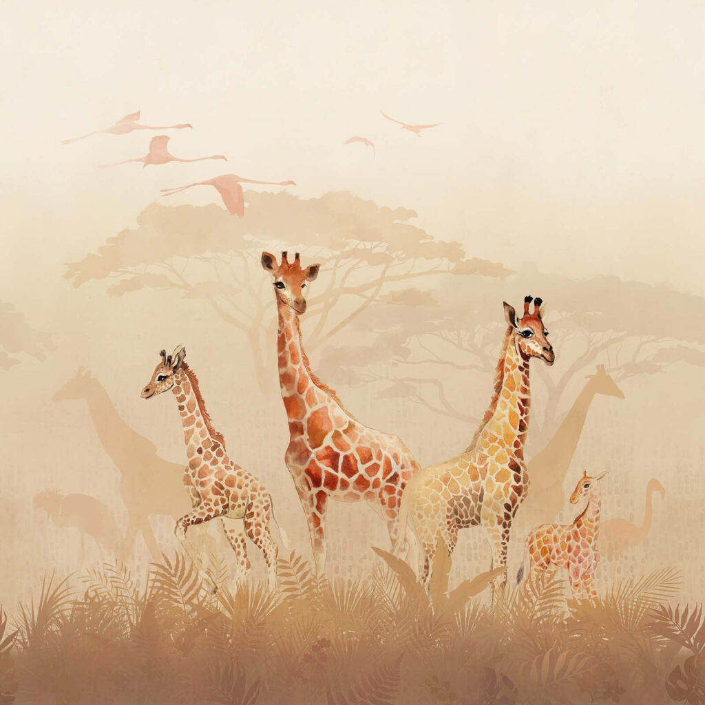 Girafe în ceața dimineții — design complet
