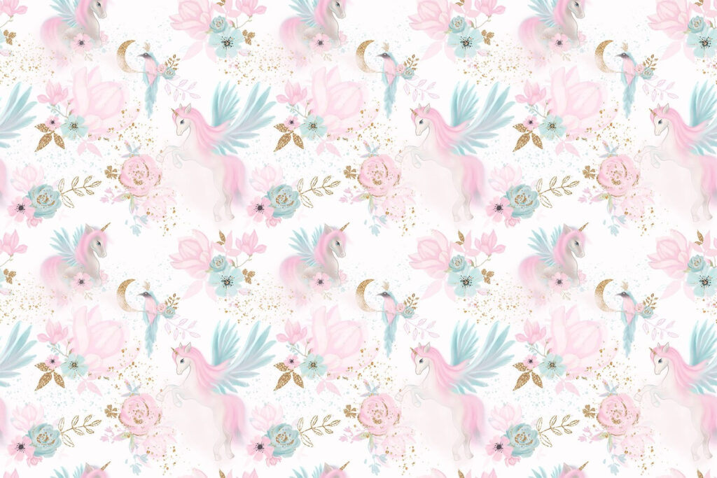 Unicorni pe fundal alb — design complet