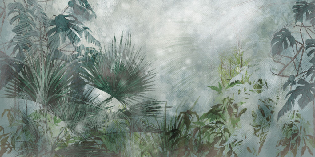 Frunze tropicale în ceață — design complet