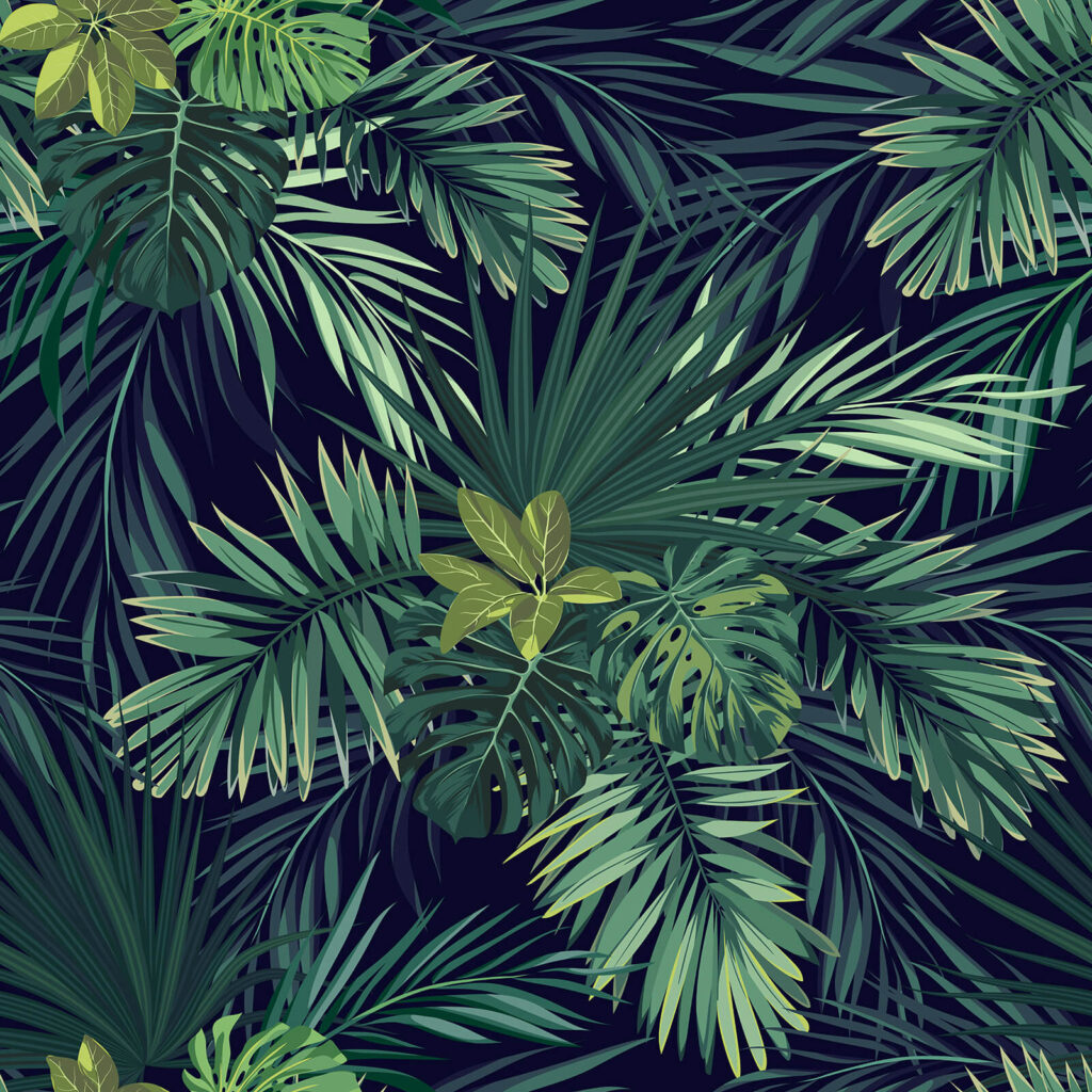 Palmieri pe albastru nocturn — design complet