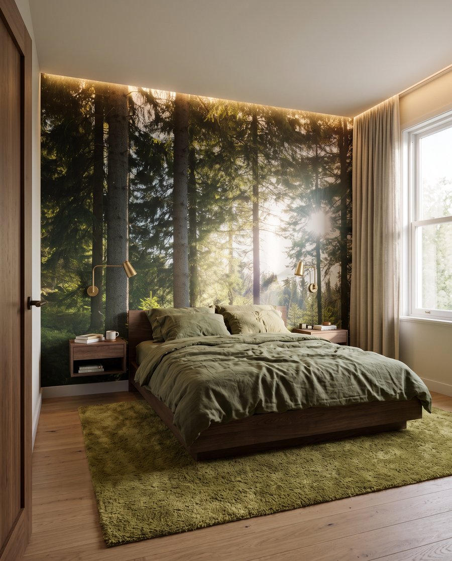 Lumină pe mușchi verde într-un interior
